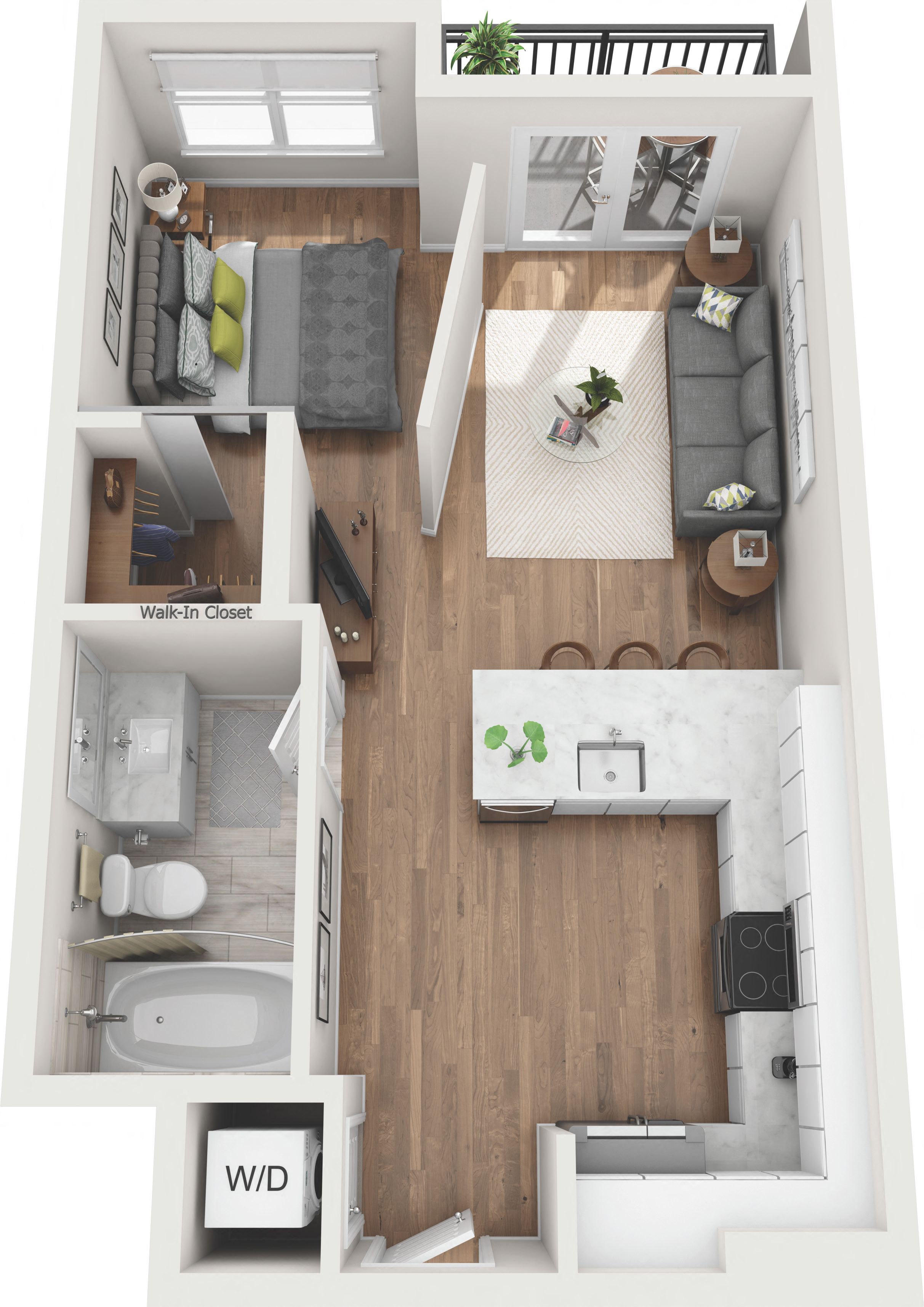 Floor plan for studio, 1 bath, 604 sqft